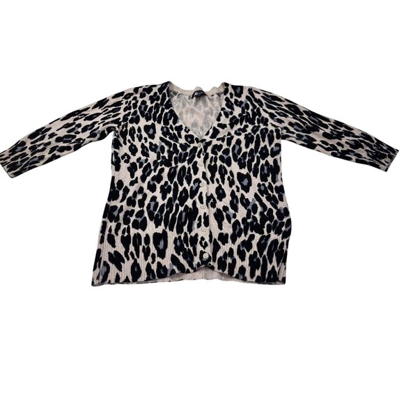 AB Studio Womens Leopard Print Cardigan Sweater Medium 100% Cotton Button Front - Picture 4 of 11